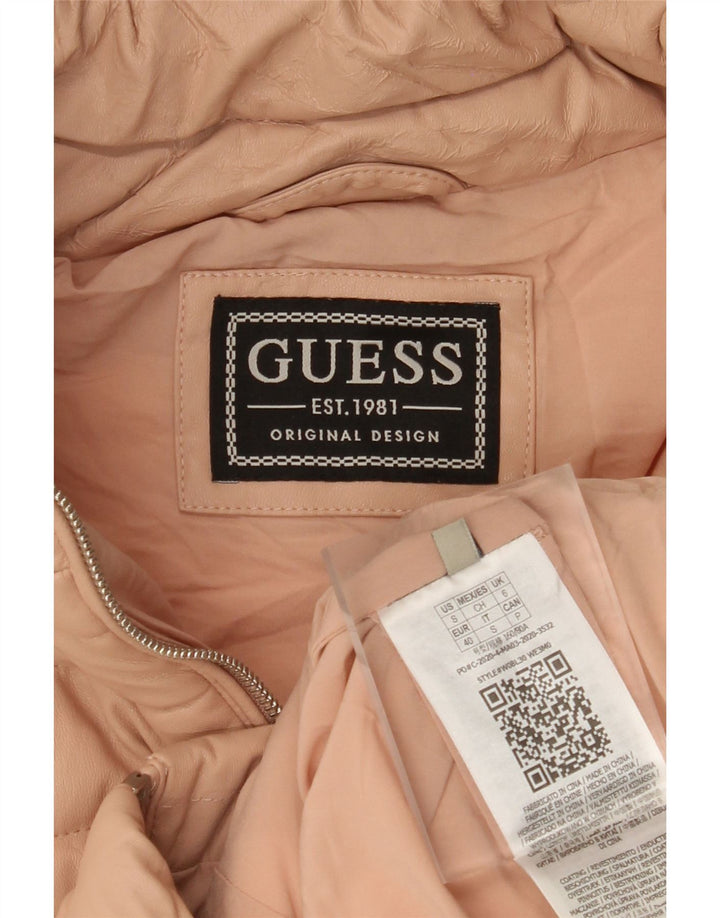 GUESS Womens Hooded Padded Jacket UK 6 XS Pink Polyurethane