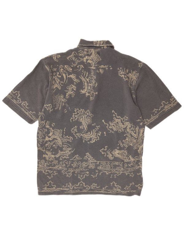VINTAGE Mens Polo Shirt Large Grey Paisley Cotton