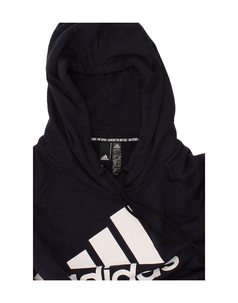 ADIDAS Womens Graphic Hoodie Jumper UK 8/10 Small Navy Blue Cotton | Vintage Adidas | Thrift | Second-Hand Adidas | Used Clothing | Messina Hembry 