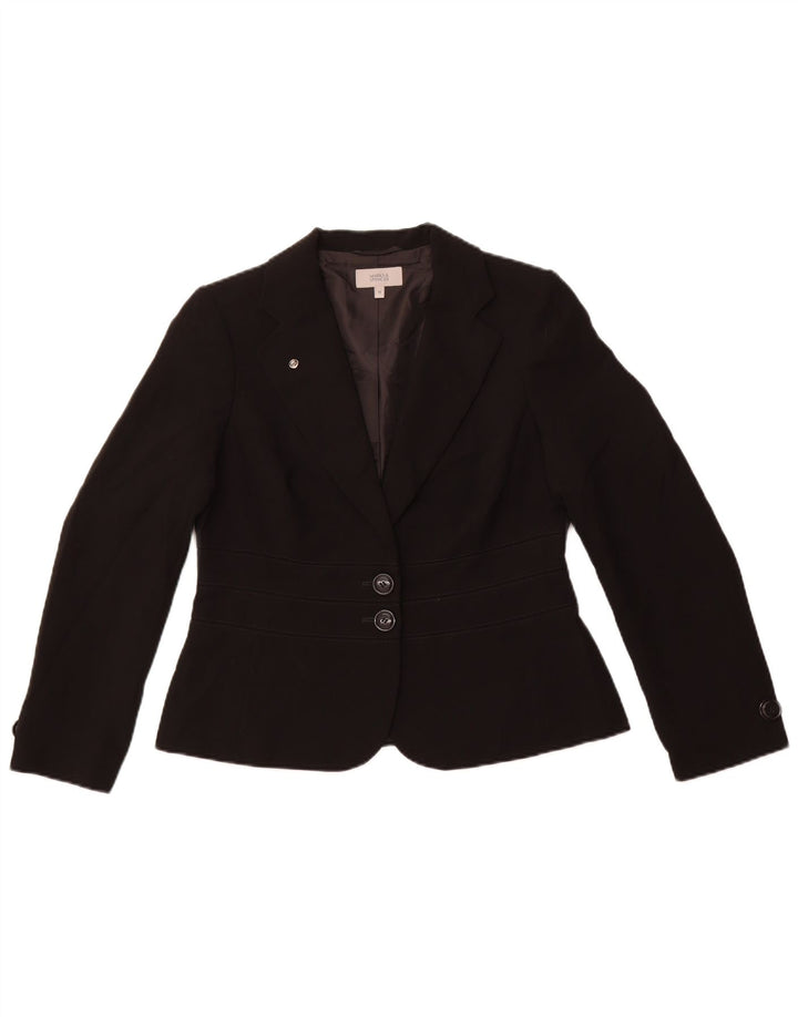 MARKS & SPENCER Womens 2 Button Blazer Jacket UK 14 Medium Black Polyester