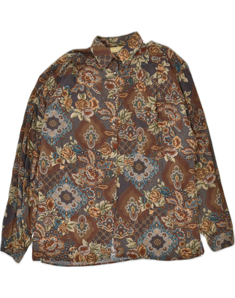 RUDI VALENTI Womens Shirt IT46 Large Brown Floral | Vintage | Thrift | Second-Hand | Used Clothing | Messina Hembry 