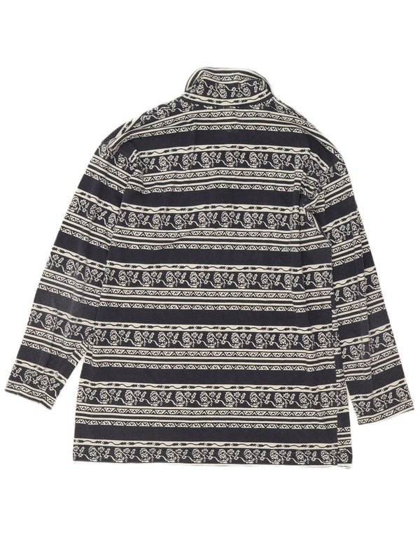 Campagnolo Womens Polo Neck Sweatshirt Jumper UK 14 Large Navy Blue Floral