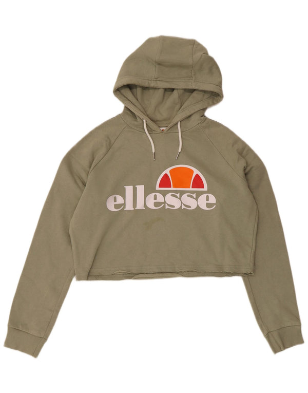 Ellesse Womens Crop Graphic Hoodie Jumper UK 14 Large Khaki Cotton