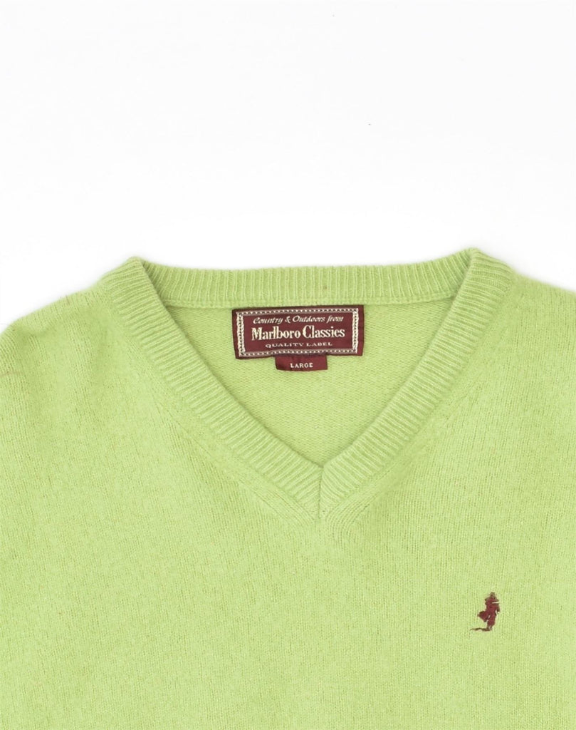 MARLBORO CLASSICS Mens V-Neck Jumper Sweater Large Green Wool | Vintage Marlboro Classics | Thrift | Second-Hand Marlboro Classics | Used Clothing | Messina Hembry 