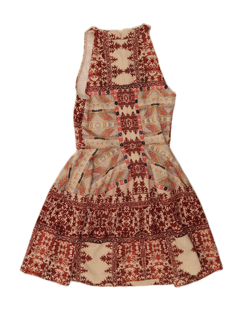 MOSSIMO Womens Abstract Pattern Sleeveless A-Line Dress UK 10 Small Brown Vintage Mossimo and Second-Hand Mossimo from Messina Hembry 