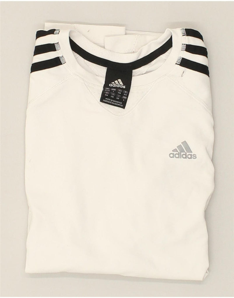 ADIDAS Boys T-Shirt Top 13-14 Years White Polyester | Vintage Adidas | Thrift | Second-Hand Adidas | Used Clothing | Messina Hembry 