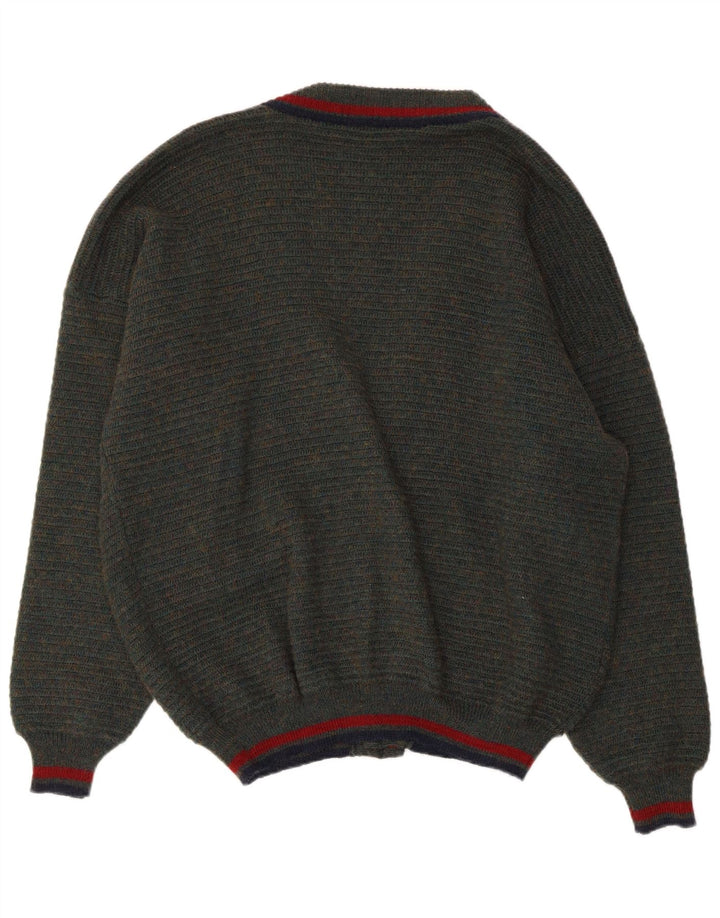 VINTAGE Mens Cardigan Sweater IT 54/56 XL Green Flecked Polyacrylic