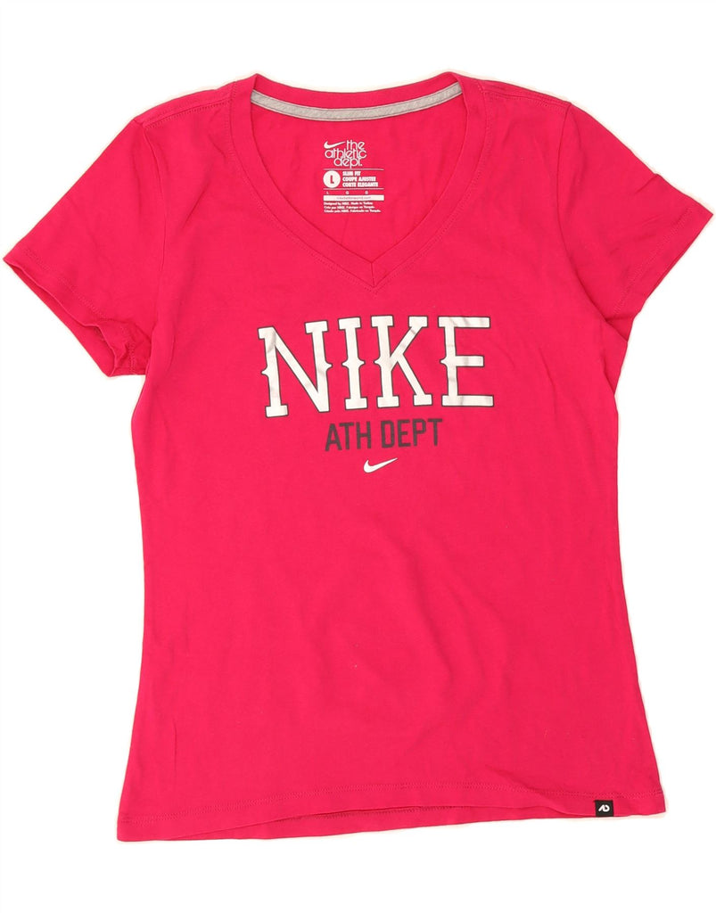 NIKE Womens Slim Fit Graphic T-Shirt Top UK 16 Large Pink Cotton Vintage Nike and Second-Hand Nike from Messina Hembry 