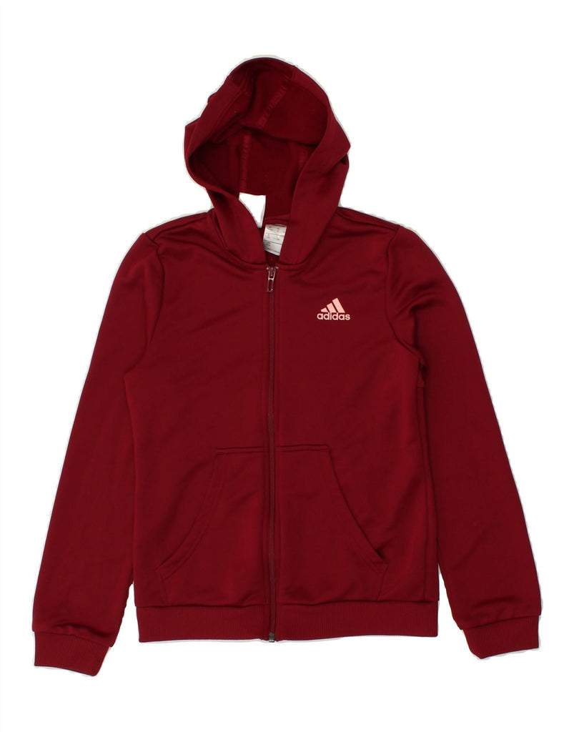 ADIDAS Girls Zip Hoodie Sweater 11-12 Years Red Polyester | Vintage Adidas | Thrift | Second-Hand Adidas | Used Clothing | Messina Hembry 