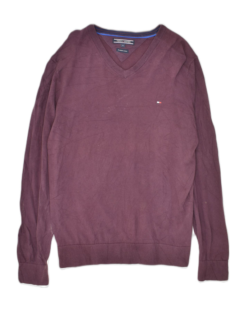 TOMMY HILFIGER Mens V-Neck Jumper Sweater Medium Purple Cotton | Vintage Tommy Hilfiger | Thrift | Second-Hand Tommy Hilfiger | Used Clothing | Messina Hembry 