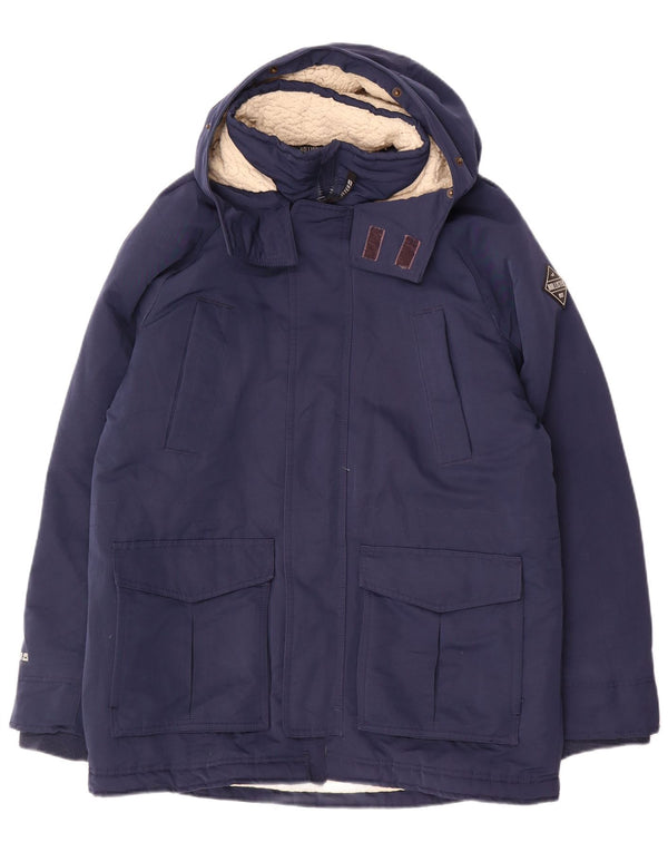 Hollister Mens Hooded Sherpa Windbreaker Jacket UK 40 Large Blue Polyester