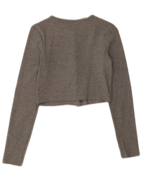 Zara Womens Crop Top UK 8 Small Grey Flecked Cotton