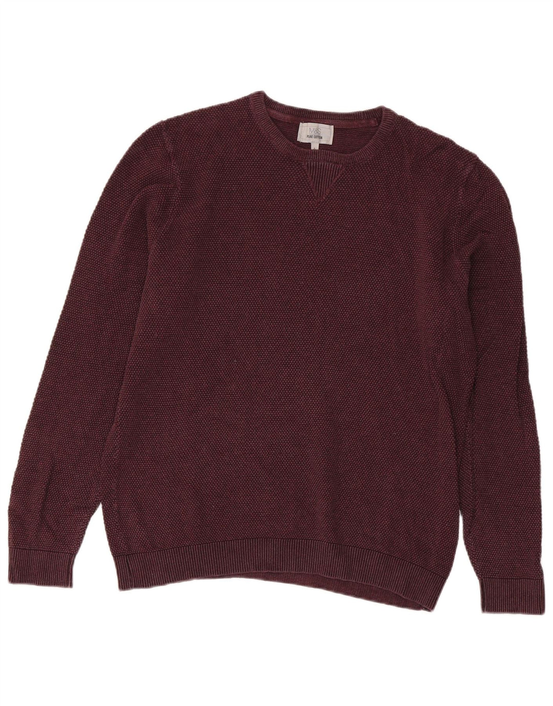 MARKS & SPENCER Mens Crew Neck Jumper Sweater Large Burgundy Cotton