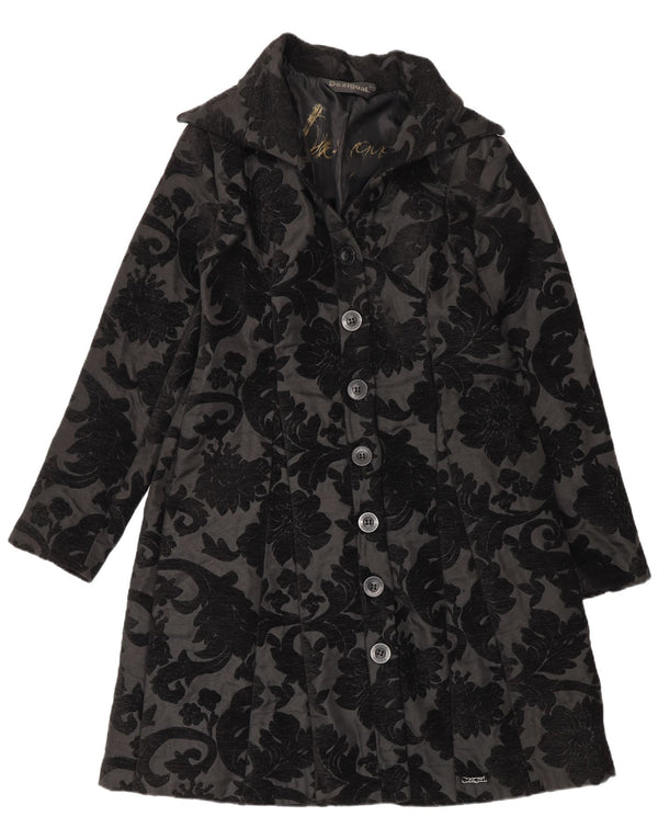 Desigual Womens Regular Fit Overcoat EU 42 Large Black Floral Modern