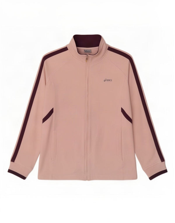 Asics Womens Tracksuit Top Jacket UK 12 Medium Pink Colourblock Cotton