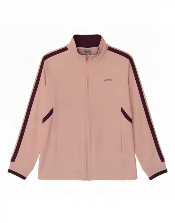 Asics Womens Tracksuit Top Jacket UK 12 Medium Pink Colourblock Cotton