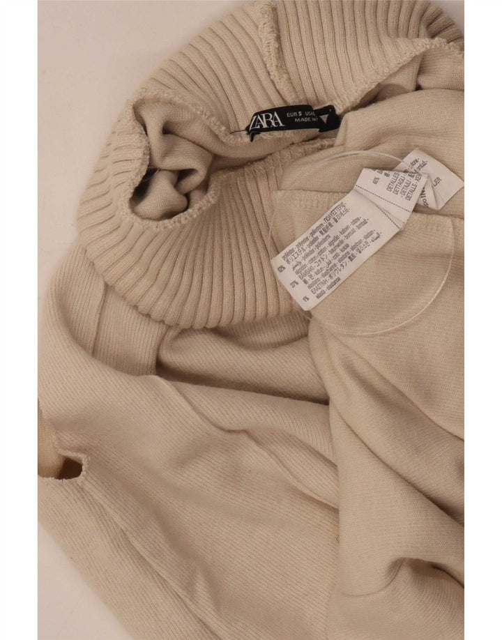 Zara Womens Roll Neck Vest Top UK 10 Small Beige Polyester