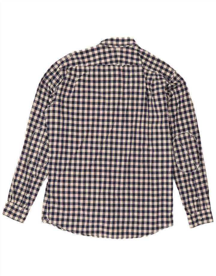 Lacoste Mens Regular Fit Shirt Size 40 Medium Navy Blue Gingham Cotton