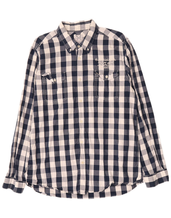Crew Clothing Mens Tailored Fit Shirt XL Navy Blue Gingham Cotton