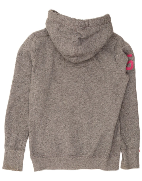 Superdry Womens Graphic Hoodie Jumper UK 14 Medium Grey Flecked Cotton