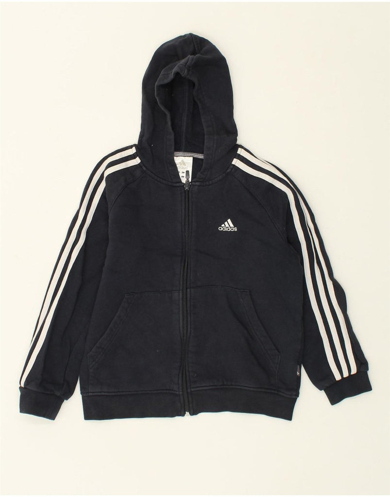 ADIDAS Boys Zip Hoodie Sweater 9-10 Years Navy Blue Cotton | Vintage Adidas | Thrift | Second-Hand Adidas | Used Clothing | Messina Hembry 