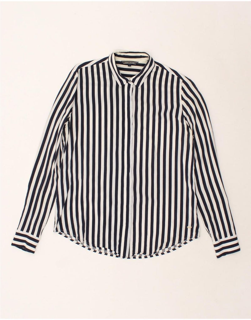 TOMMY HILFIGER Womens Oversized Shirt US 4 Small Navy Blue Striped Viscose | Vintage Tommy Hilfiger | Thrift | Second-Hand Tommy Hilfiger | Used Clothing | Messina Hembry 