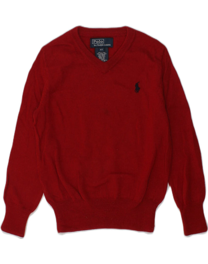 POLO RALPH LAUREN Boys V-Neck Jumper Sweater 3-4 Years Red Merino Wool | Vintage Polo Ralph Lauren | Thrift | Second-Hand Polo Ralph Lauren | Used Clothing | Messina Hembry 