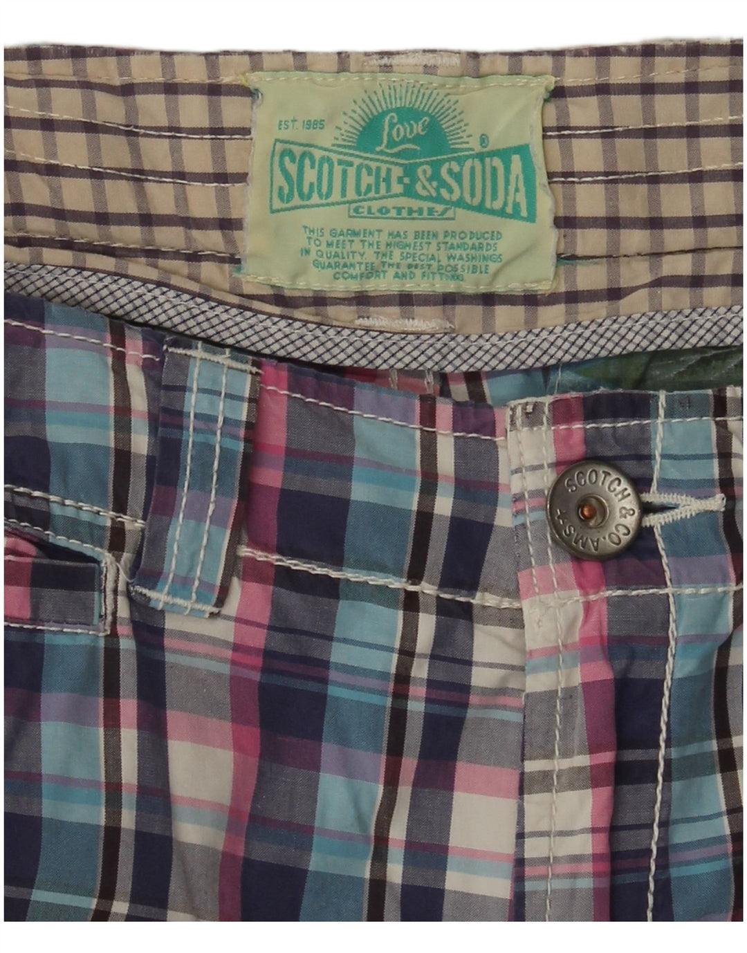Scotch & Soda Boys Cargo Shorts 15-16 Years W30 Multicoloured Plaid Cotton
