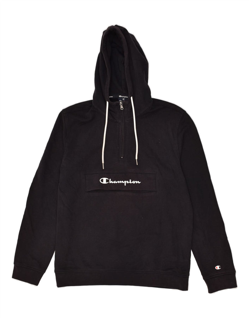 CHAMPION Mens Graphic Zip Neck Hoodie Jumper Medium Black Cotton Vintage Champion and Second-Hand Champion from Messina Hembry 