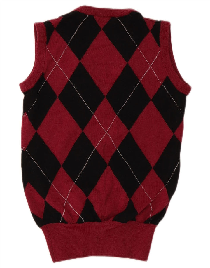 Fred Perry Womens Vest Tank Top UK 8 Small Red Argyle/Diamond Wool