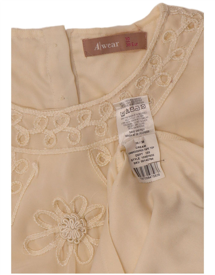 Awear Womens Long Sleeve Blouse Top UK 10 Small Off White Polyester