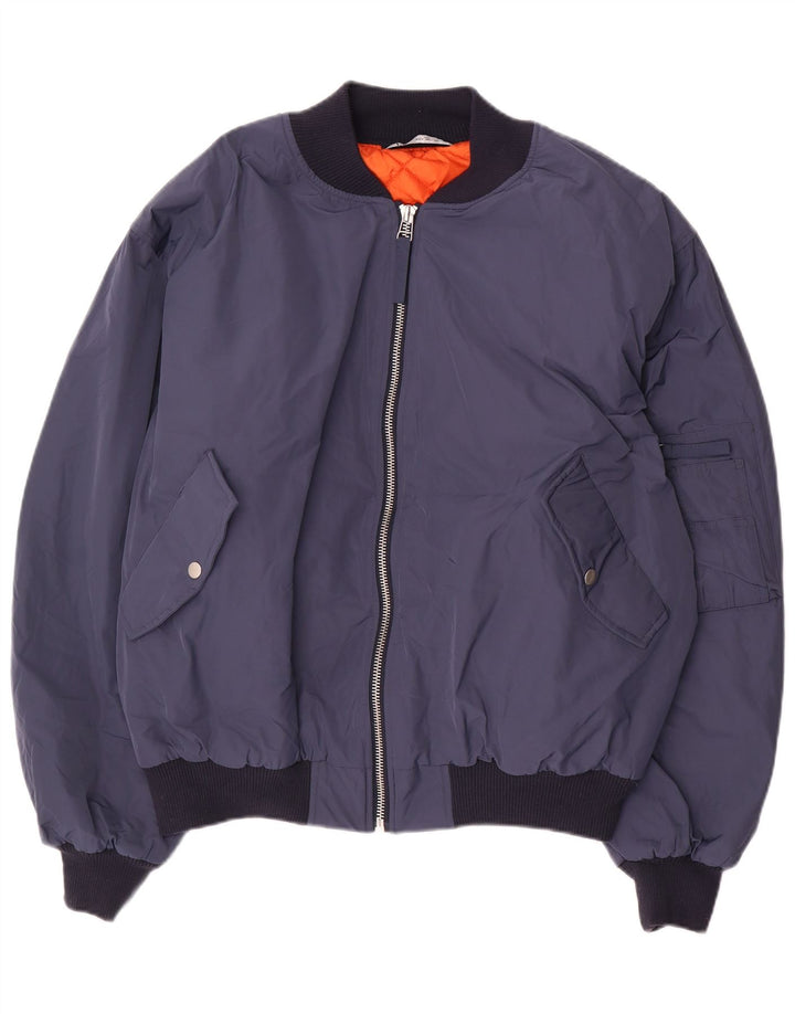 Zara Mens Loose Fit Bomber Jacket UK 42 XL Navy Blue Polyester