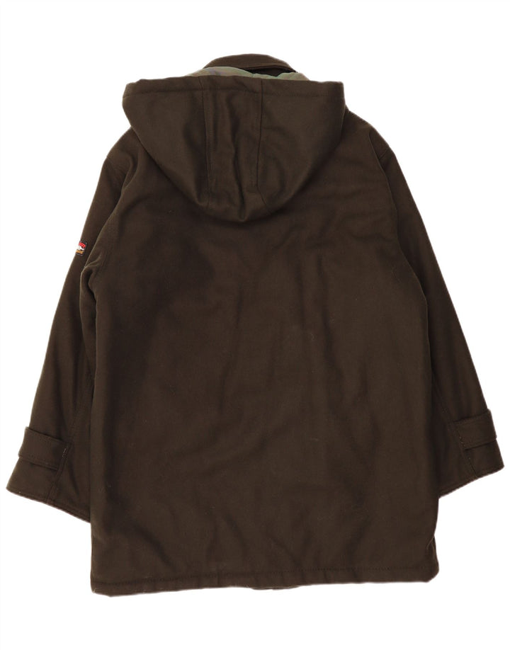 POLBOT Mens Hooded Overcoat UK 40 Large Khaki Wool