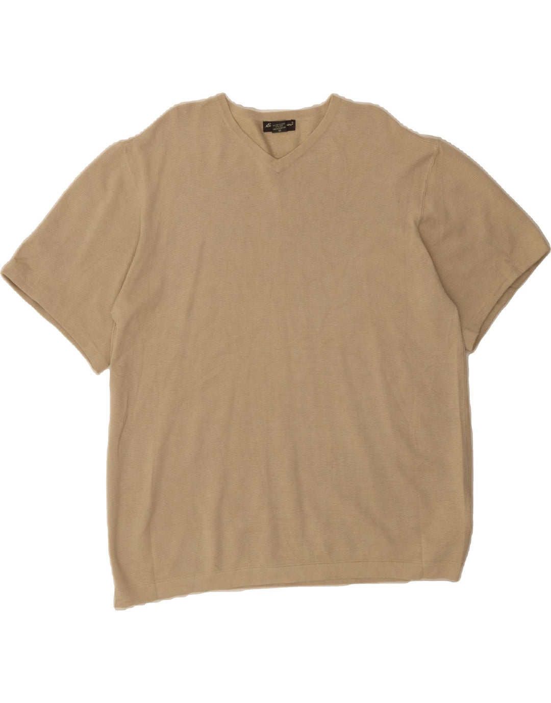 EDDIE BAUER Mens Short Sleeve V-Neck Jumper Sweater  XL Beige Cotton Vintage Eddie Bauer and Second-Hand Eddie Bauer from Messina Hembry 
