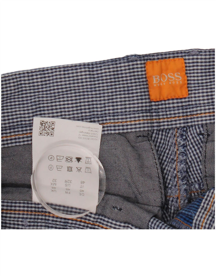 Hugo Boss Mens Cargo Shorts EU 48 Medium W34 Blue Gingham Cotton