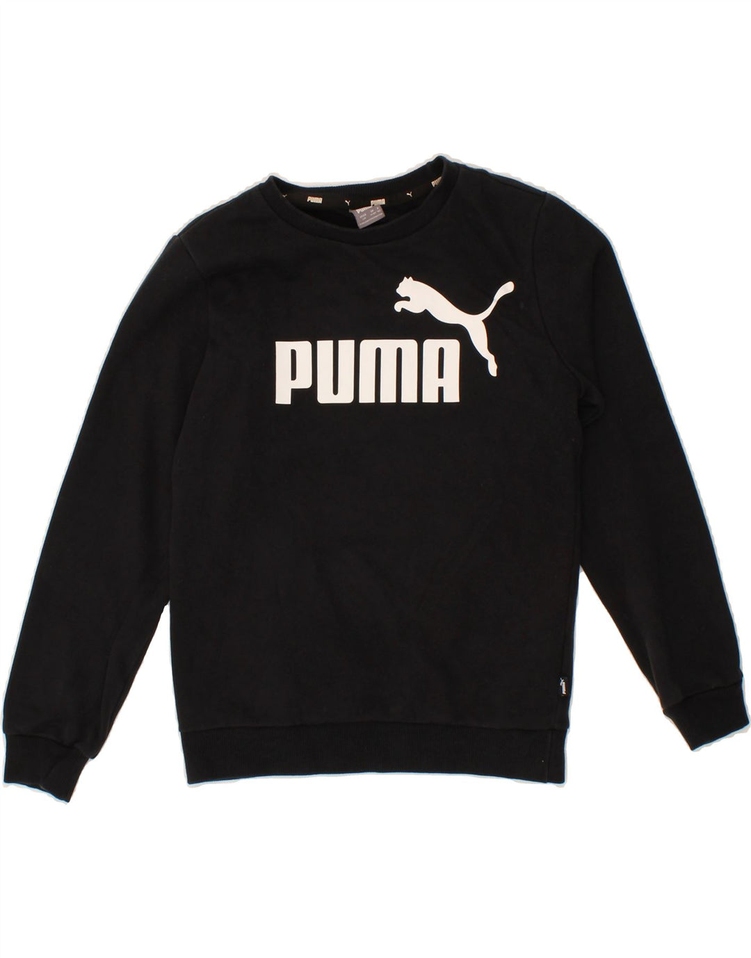 PUMA Boys Graphic Sweatshirt Jumper 11-12 Years Black Cotton Vintage Puma and Second-Hand Puma from Messina Hembry 