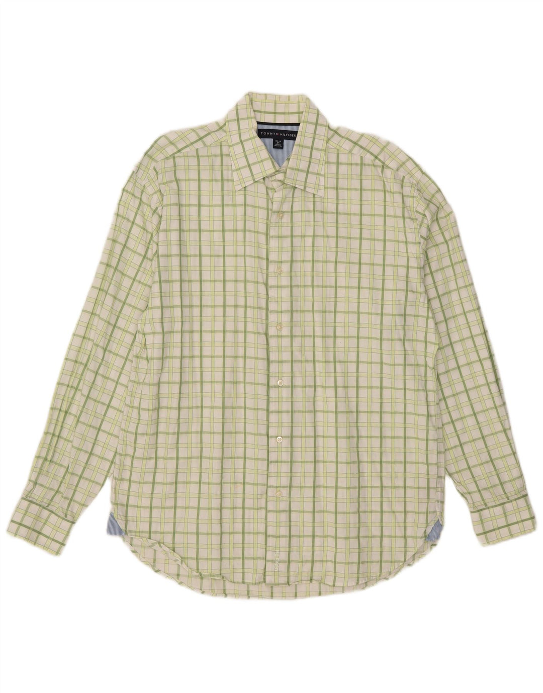 Tommy Hilfiger Mens Shirt Size 15 1/2 16 Medium Green Check Cotton