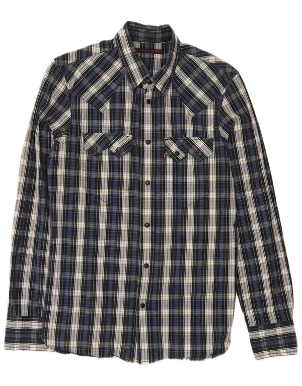 Levi's Mens Shirt Medium Navy Blue Check Cotton