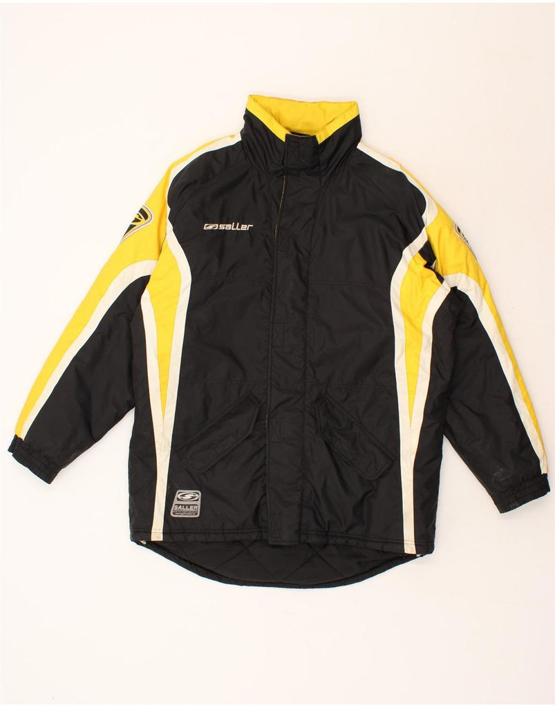 SALLER Mens Loose Fit Graphic Padded Jacket UK 36 Small Black Colourblock Vintage Saller and Second-Hand Saller from Messina Hembry 