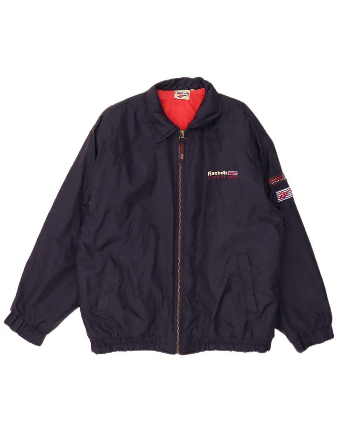 Reebok Mens Graphic Bomber Jacket UK 42 XL Navy Blue Nylon