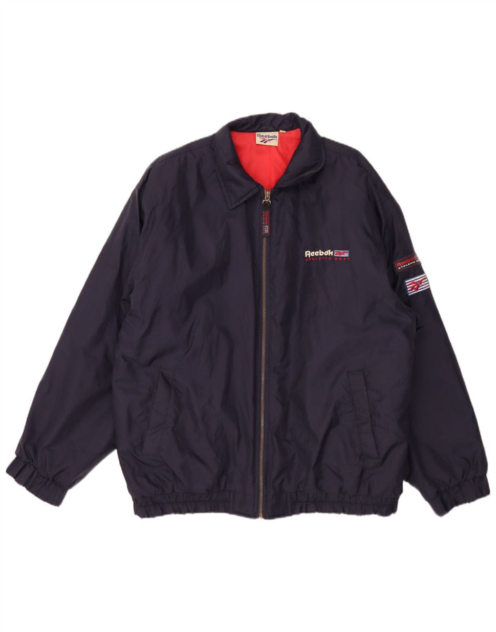 Reebok Mens Graphic Bomber Jacket UK 42 XL Navy Blue Nylon