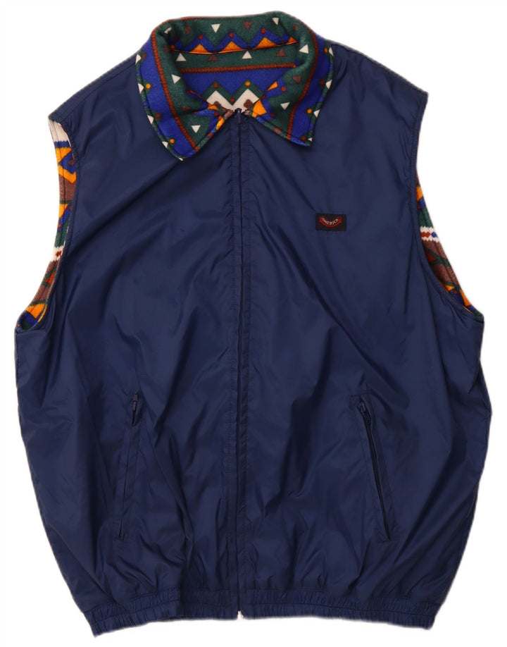 AMERICA Mens Reversible Gilet UK 40 Large Navy Blue Geometric Polyamide