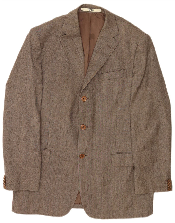 Ferre Mens Ittierre 3 Button Biker Jacket IT 50 Large Brown Check