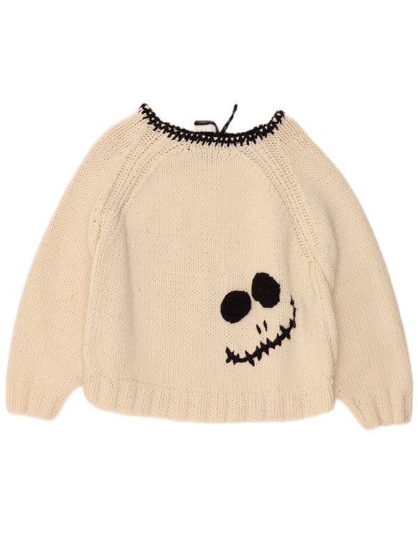 Vintage Womens Graphic Boat Neck Jumper Sweater UK 18 XL Beige