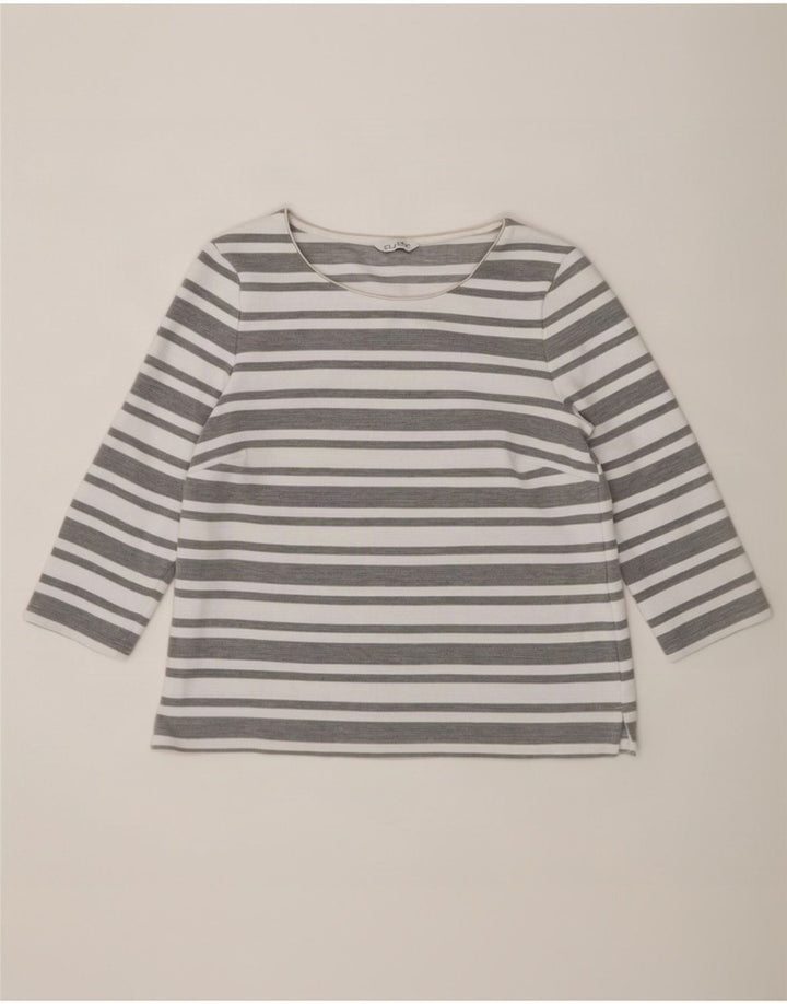 Marks & Spencer Womens Top 3/4 Sleeve UK 12 Medium Grey Striped Polyester