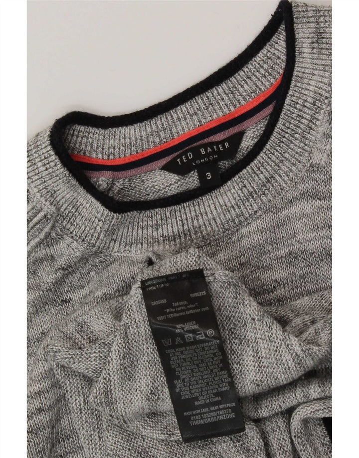 Ted Baker Mens Crew Neck Jumper Sweater Size 3 Medium Grey Flecked Linen