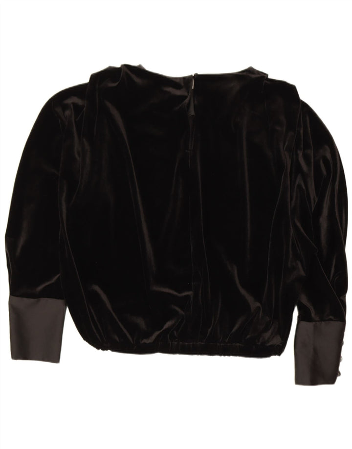 Zara Womens Oversized Long Sleeve Velvet Blouse Top UK 14 Medium Black