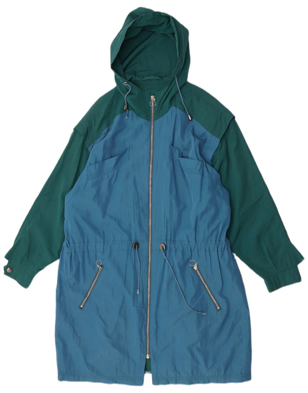 Vintage Womens Hooded Parka Jacket UK 22 3XL Blue Colourblock Polyester