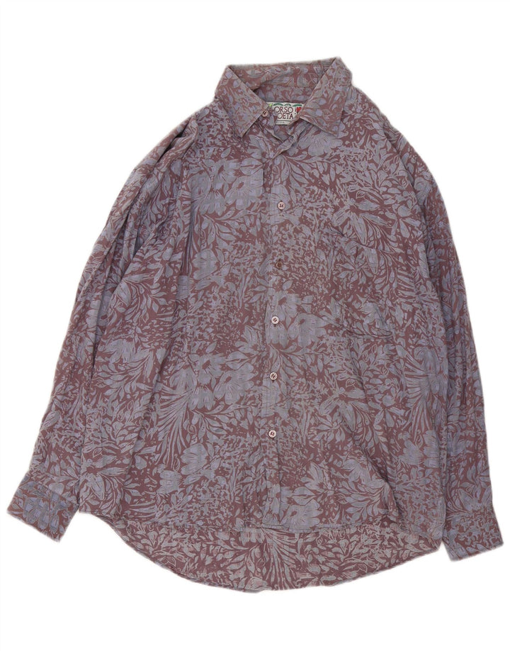 Orso Poeta Mens Shirt Large Grey Floral Viscose