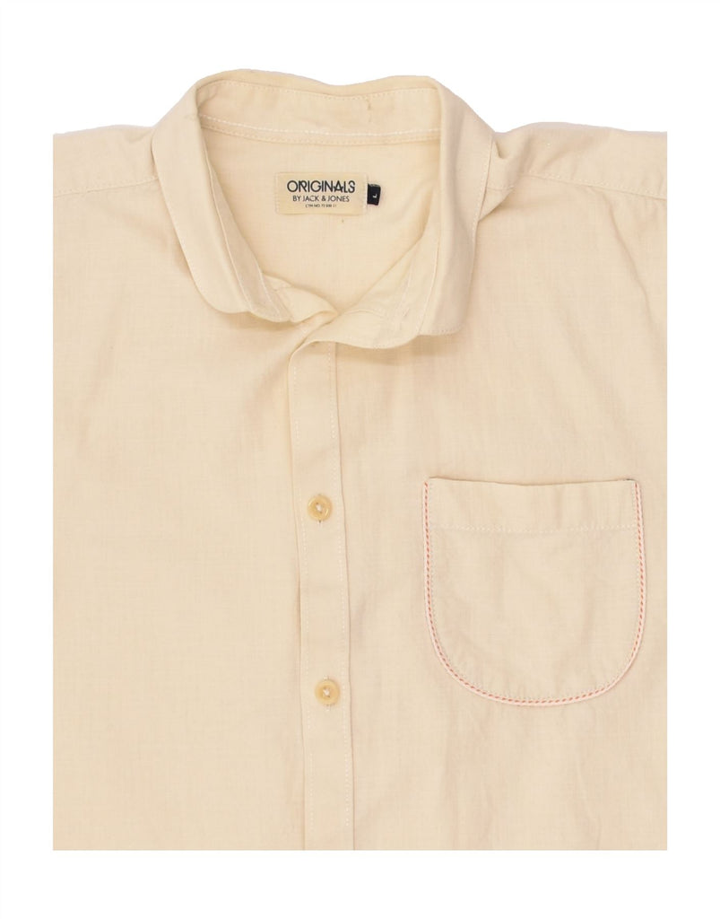 JACK & JONES Mens Slim Short Sleeve Shirt Large Beige Cotton | Vintage Jack & Jones | Thrift | Second-Hand Jack & Jones | Used Clothing | Messina Hembry 